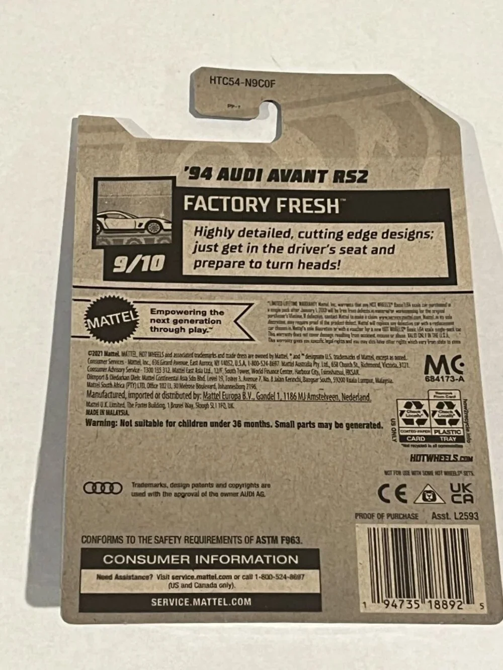 Hot Wheels '94 Audi Avant RS2 Factory Fresh 133/250 9/10 Red Wagon NOC